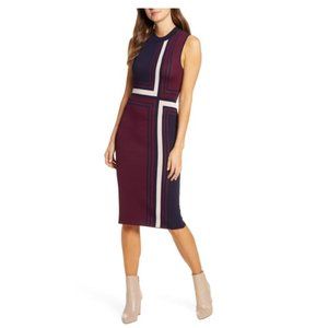 Vince Camuto Geo Jacquard Sweater Dress In Wine
